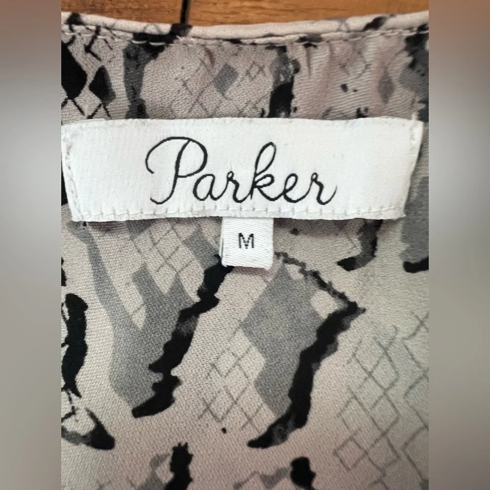 Parker Rita Snakenet Silk Blouse Greige Black Python Snake Print Bell Sleeve - Picture 4 of 14